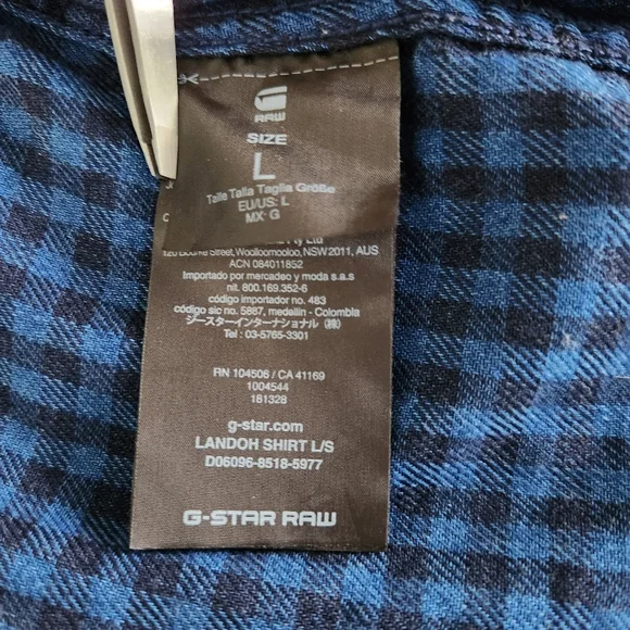 G-STAR RAW Landoh Blue Plaid Long-Sleeve Shirt L - Picture 10 of 16